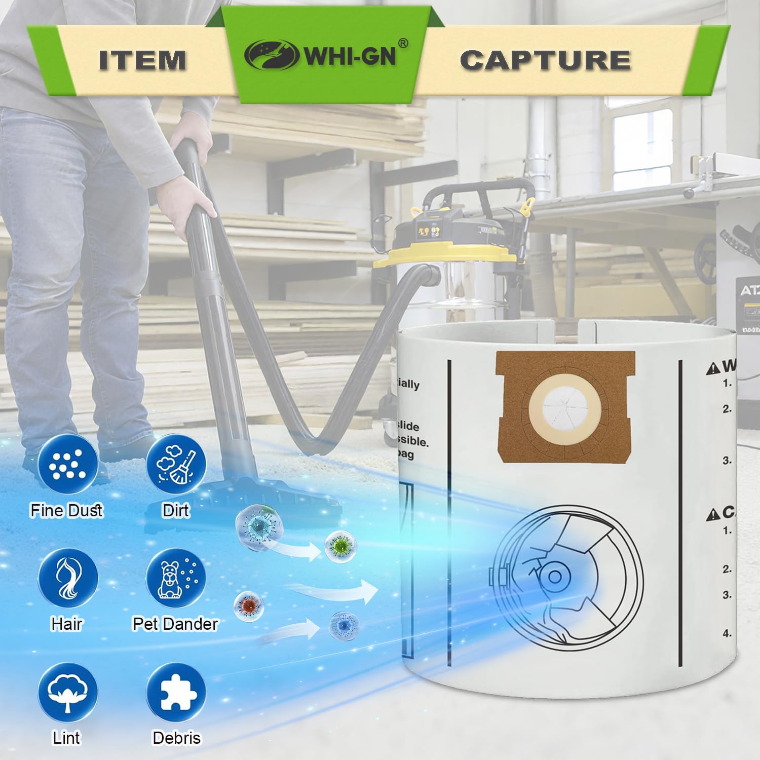 12 Pack VF3503 Shop Vac Bags for Rigid 6 to 9 Gallon Wet/Dry